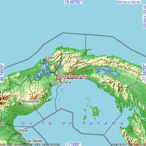 Topographic map of Nueva Esperanza