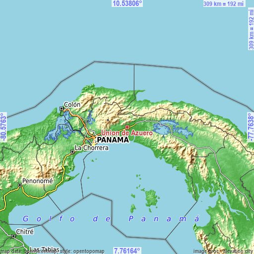 Topographic map of Unión de Azuero