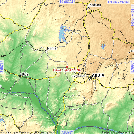 Topographic map of Gawu Babangida