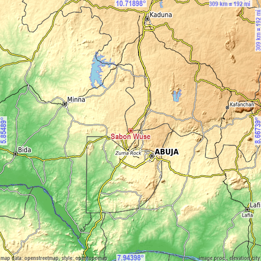 Topographic map of Sabon Wuse