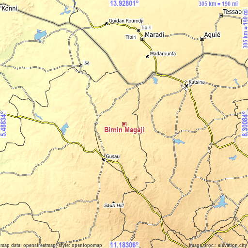 Topographic map of Birnin Magaji