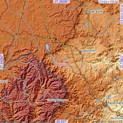 Topographic map of Bergville