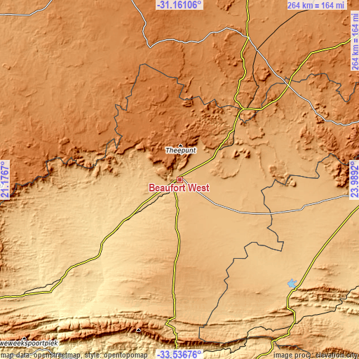 Topographic map of Beaufort West