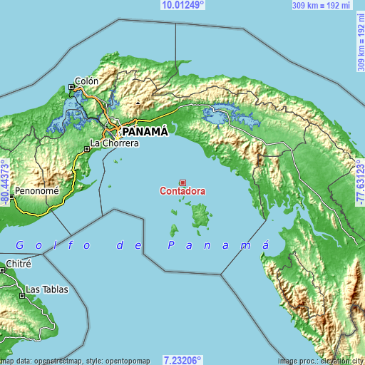 Topographic map of Contadora