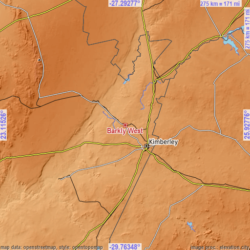 Topographic map of Barkly West