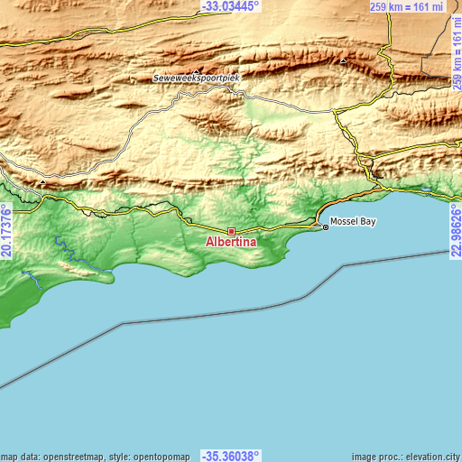 Topographic map of Albertina