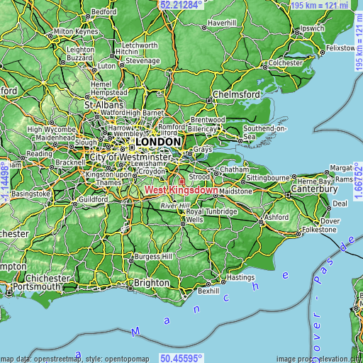 Topographic map of West Kingsdown