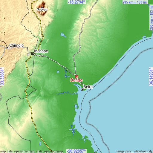 Topographic map of Dondo