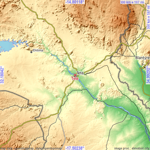 Topographic map of Tete