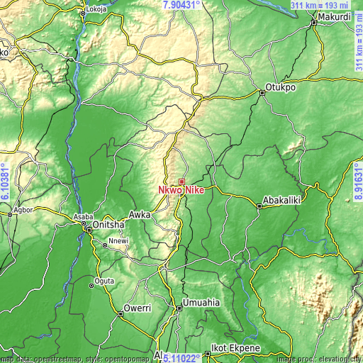 Topographic map of Nkwo Nike