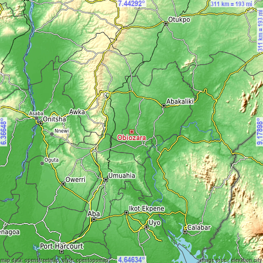 Topographic map of Obiozara