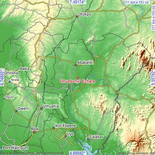 Topographic map of Onuebonyi Echara