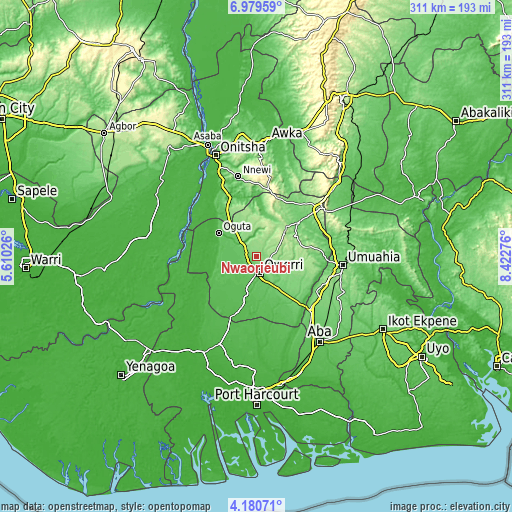 Topographic map of Nwaorieubi