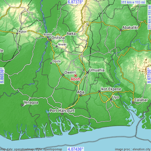 Topographic map of Aboh