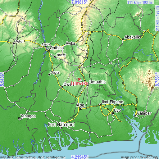 Topographic map of Isinweke