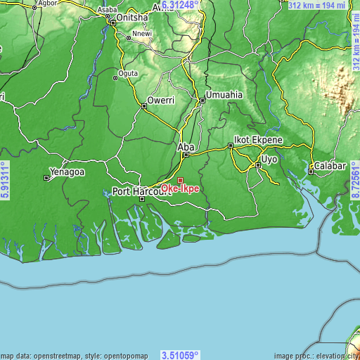 Topographic map of Oke-Ikpe