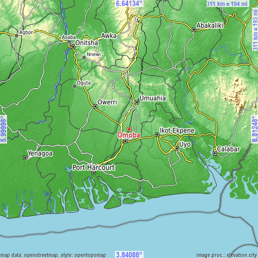 Topographic map of Omoba