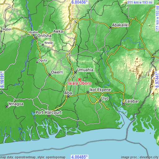 Topographic map of Isiala Oboro
