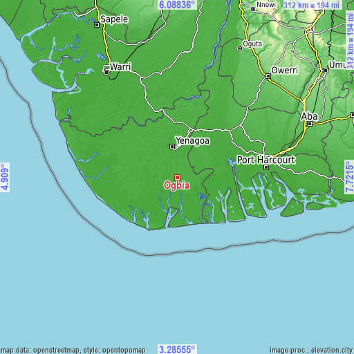 Topographic map of Ogbia