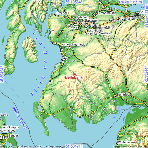 Topographic map of Bellsbank