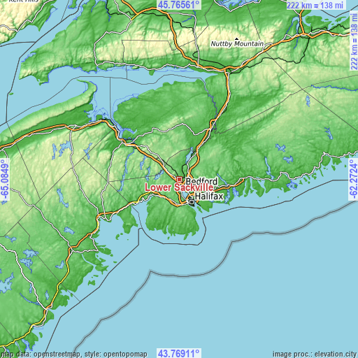 Topographic map of Lower Sackville