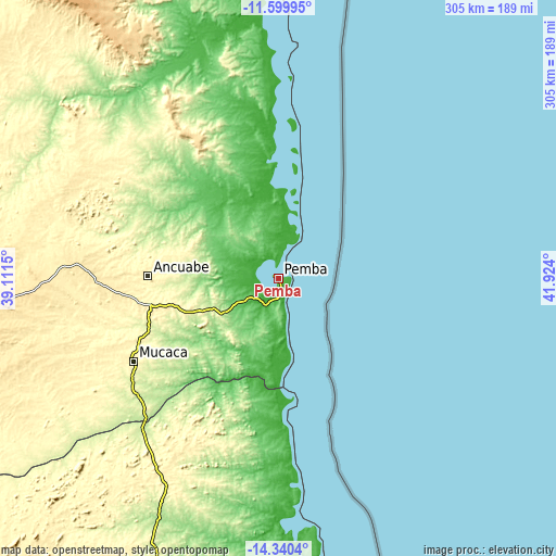 Topographic map of Pemba