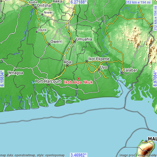 Topographic map of Ikot Akpa Nkuk