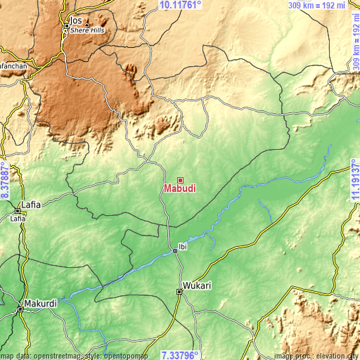Topographic map of Mabudi