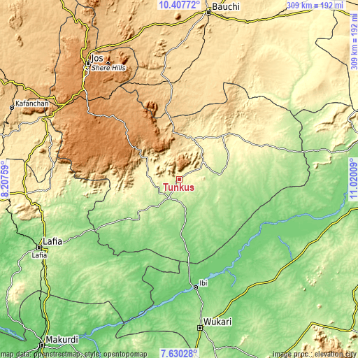 Topographic map of Tunkus