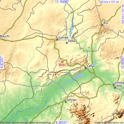 Topographic map of Boh