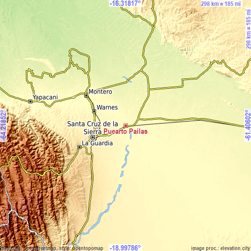 Topographic map of Puearto Pailas