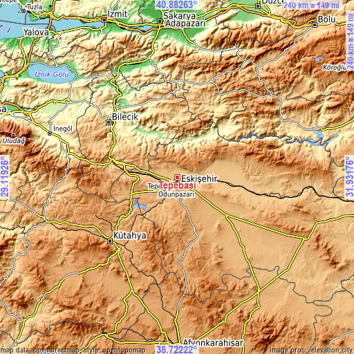 Topographic map of Tepebaşı