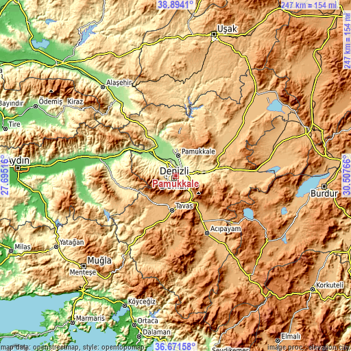 Topographic map of Pamukkale