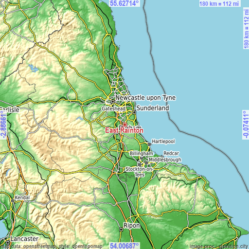 Topographic map of East Rainton
