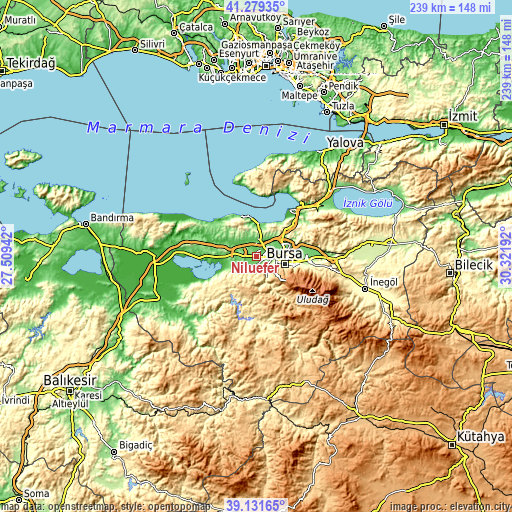 Topographic map of Nilüfer