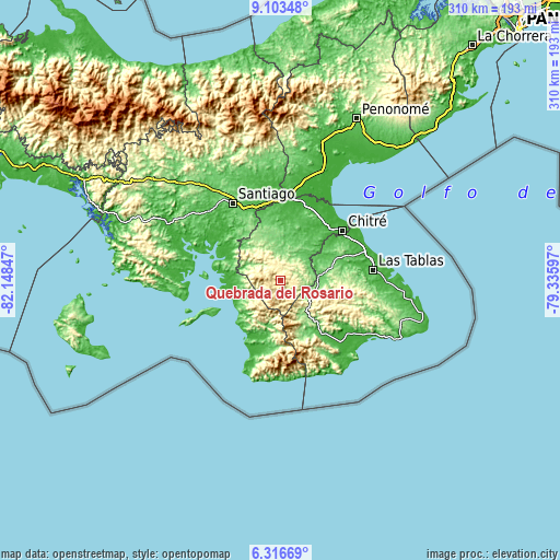 Topographic map of Quebrada del Rosario