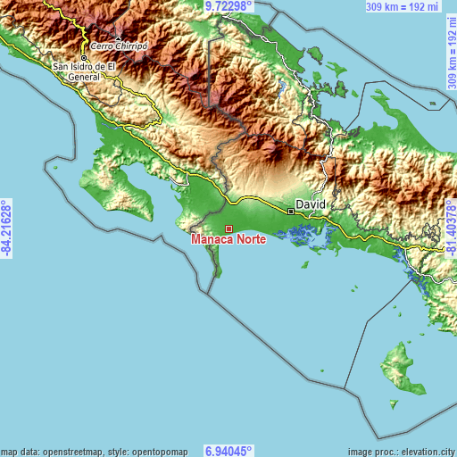 Topographic map of Manaca Norte