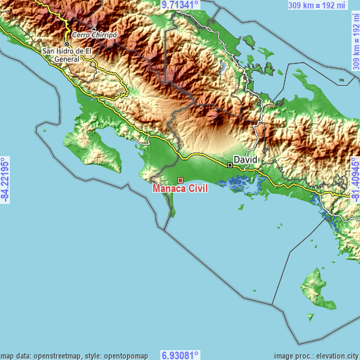 Topographic map of Manaca Civil