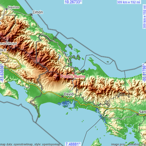 Topographic map of Pueblo Nuevo