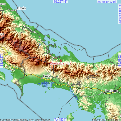 Topographic map of Quebrada Tula