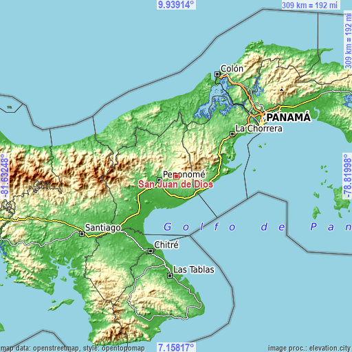 Topographic map of San Juan de Dios