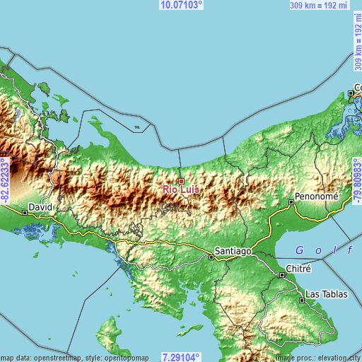 Topographic map of Río Luís