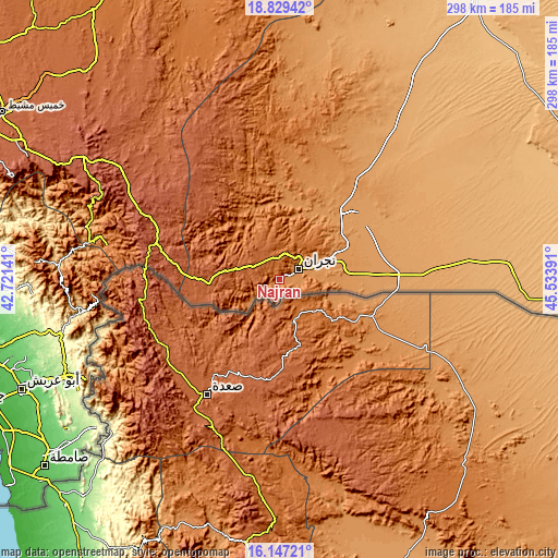 Topographic map of Najrān