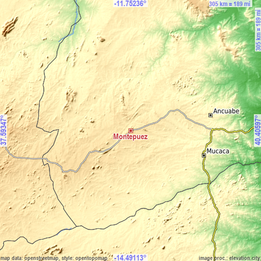 Topographic map of Montepuez
