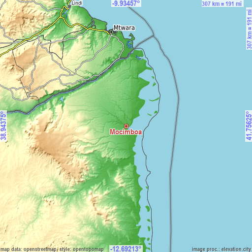 Topographic map of Mocímboa