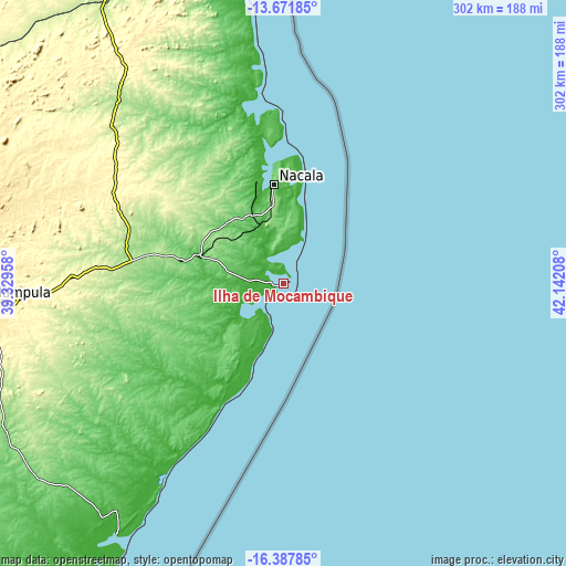 Topographic map of Ilha de Moçambique