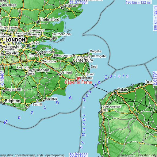 Topographic map of Capel le Ferne