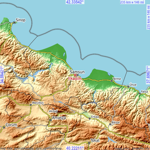 Topographic map of İlkadım