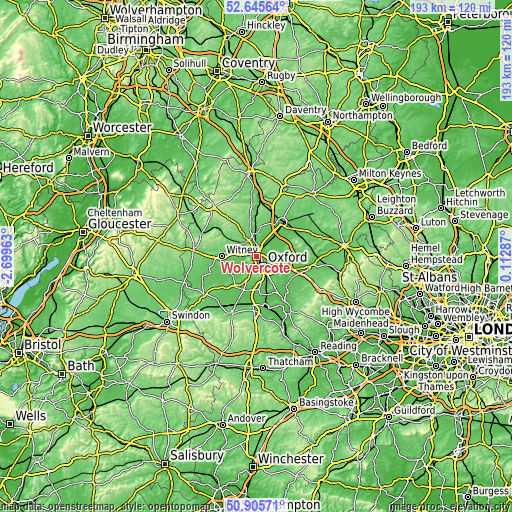 Topographic map of Wolvercote