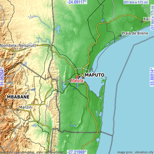 Topographic map of Matola